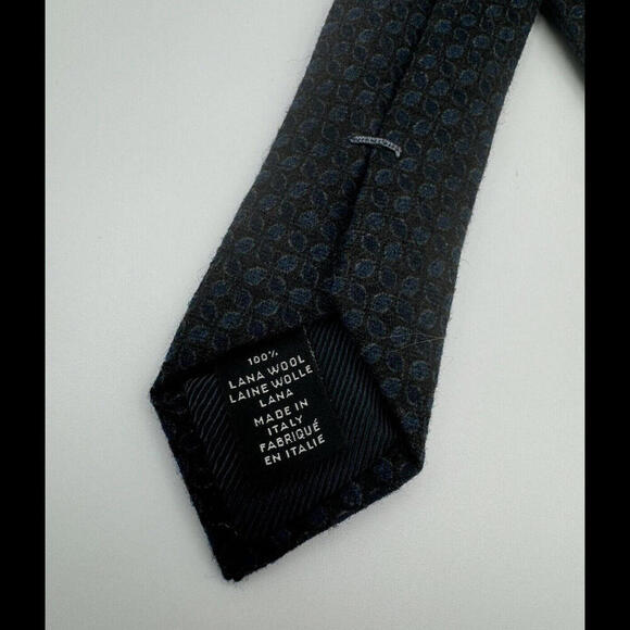 Ermenegildo Zegna Wool Tie Geometric Dark Grey Blue 3 X 58.5 Inches - Picture 4 of 4